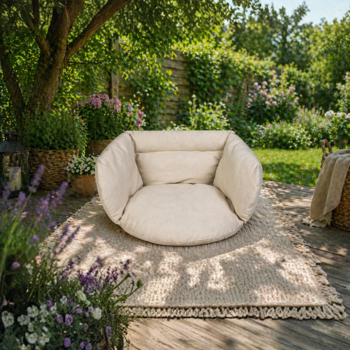 Perna pentru hamac Varioshop bej, confortabila, material bumbac si poliester, pentru balansoar si leagan suspendat, 56 x 63 x 36 cm [3]