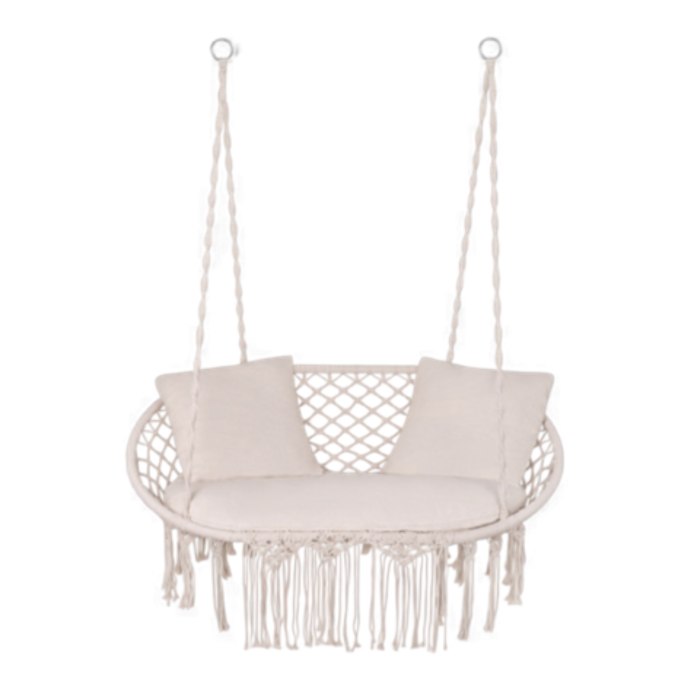 Perna pentru leagan tip cuib de barza VarioShop®, set 3 piese pentru 2 persoane, perna sezut si 2 perne spatar, umplutura groasa 12 cm, lavabila, crem, 110x62 cm [2]