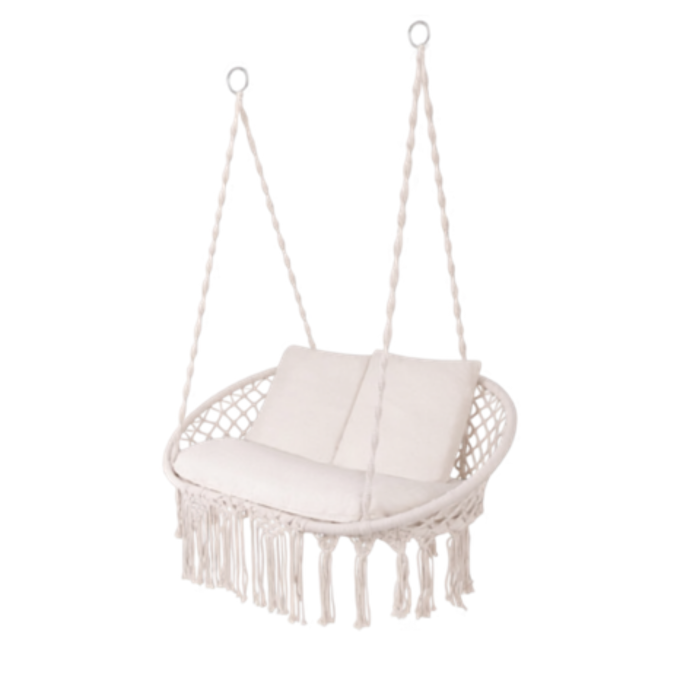 Perna pentru leagan tip cuib de barza VarioShop®, set 3 piese pentru 2 persoane, perna sezut si 2 perne spatar, umplutura groasa 12 cm, lavabila, crem, 110x62 cm [9]