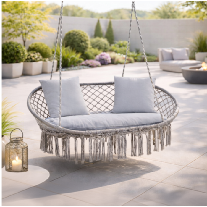 Perna pentru leagan tip cuib de barza VarioShop®, set 3 piese pentru 2 persoane, perna sezut si 2 perne spatar, umplutura groasa 12 cm, lavabila, gri, 110x62 cm [6]