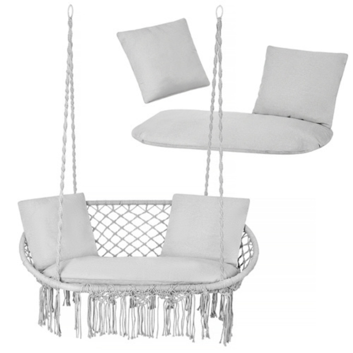 Perna pentru leagan tip cuib de barza VarioShop®, set 3 piese pentru 2 persoane, perna sezut si 2 perne spatar, umplutura groasa 12 cm, lavabila, gri, 110x62 cm [8]