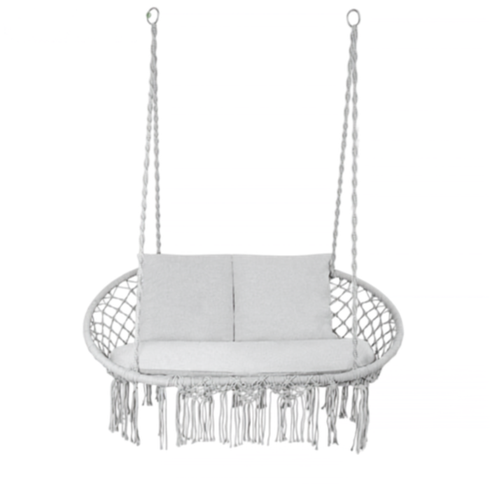 Perna pentru leagan tip cuib de barza VarioShop®, set 3 piese pentru 2 persoane, perna sezut si 2 perne spatar, umplutura groasa 12 cm, lavabila, gri, 110x62 cm [4]