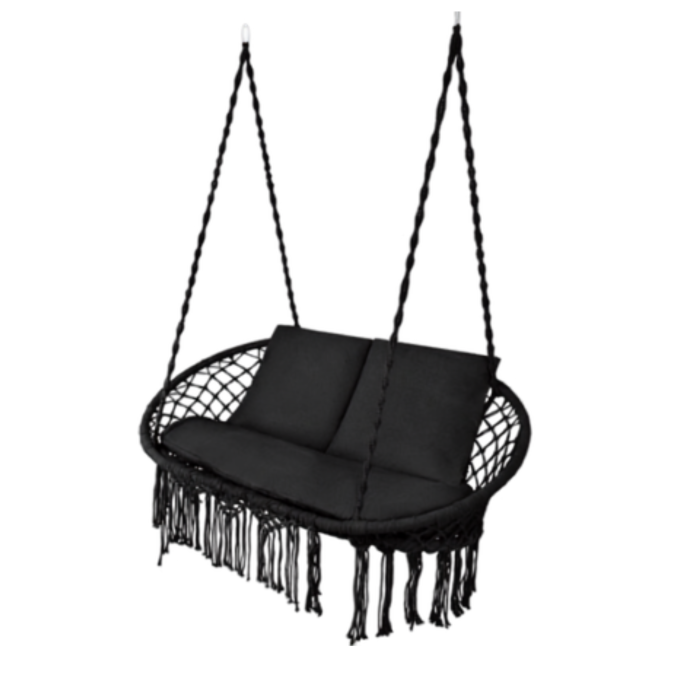 Perna pentru leagan tip cuib de barza VarioShop®, set 3 piese pentru 2 persoane, perna sezut si 2 perne spatar, umplutura groasa 12 cm, lavabila, neagra, 110x62 cm [8]