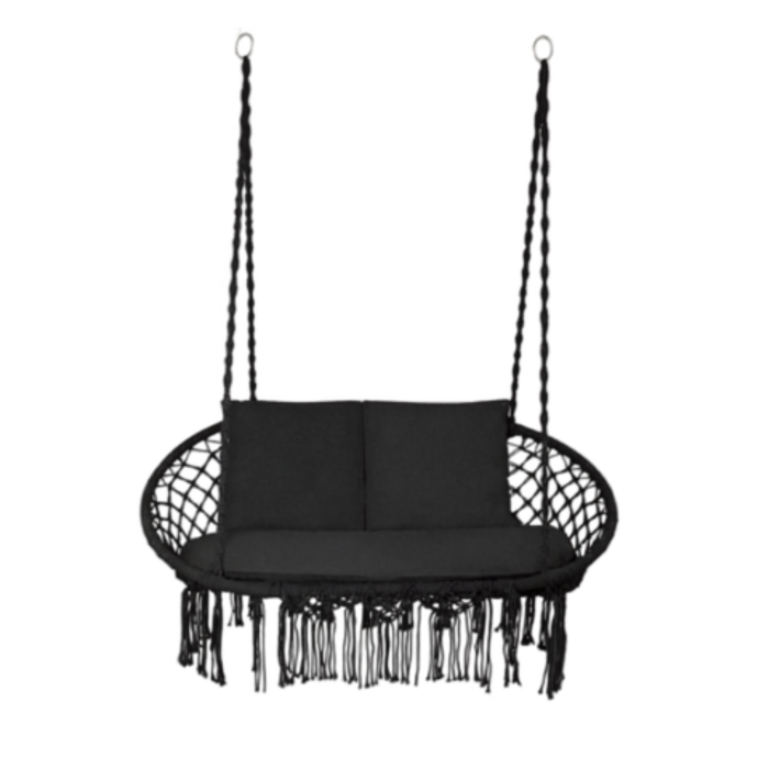 Perna pentru leagan tip cuib de barza VarioShop®, set 3 piese pentru 2 persoane, perna sezut si 2 perne spatar, umplutura groasa 12 cm, lavabila, neagra, 110x62 cm [2]