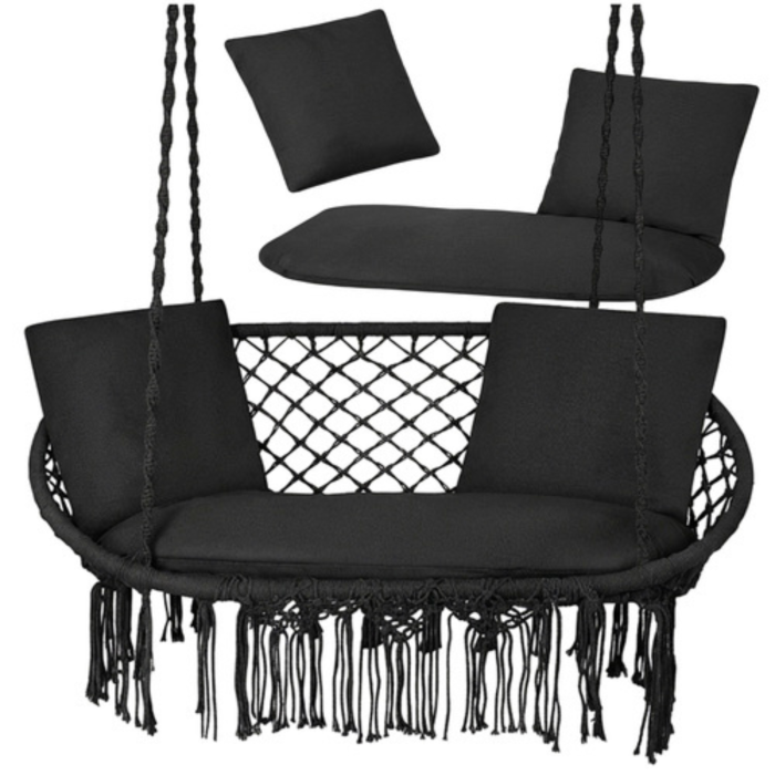 Perna pentru leagan tip cuib de barza VarioShop®, set 3 piese pentru 2 persoane, perna sezut si 2 perne spatar, umplutura groasa 12 cm, lavabila, neagra, 110x62 cm [6]