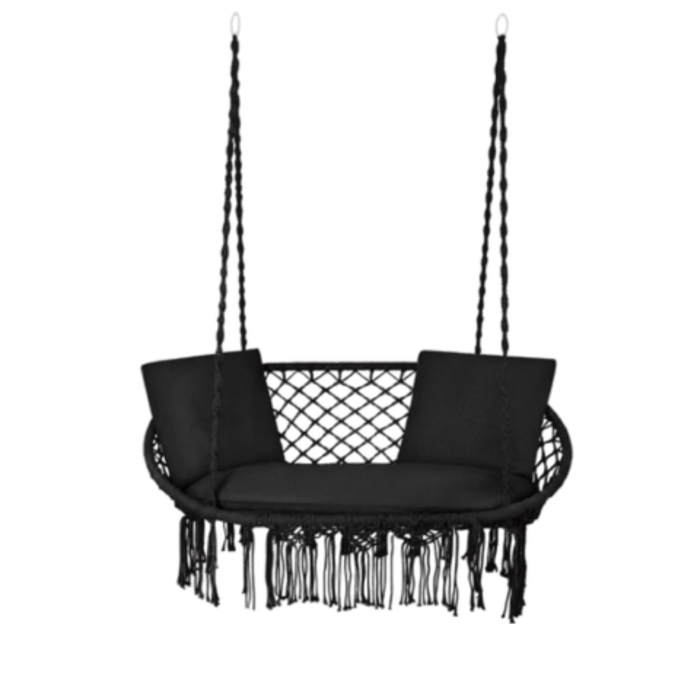 Perna pentru leagan tip cuib de barza VarioShop®, set 3 piese pentru 2 persoane, perna sezut si 2 perne spatar, umplutura groasa 12 cm, lavabila, neagra, 110x62 cm [10]