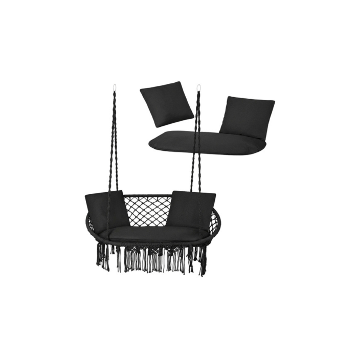 Perna pentru leagan tip cuib de barza VarioShop®, set 3 piese pentru 2 persoane, perna sezut si 2 perne spatar, umplutura groasa 12 cm, lavabila, neagra, 110x62 cm [9]