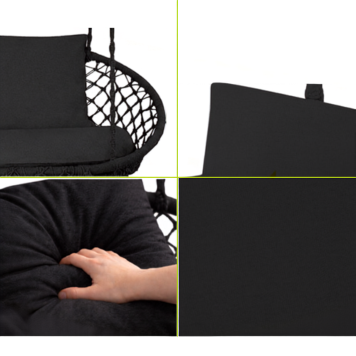 Perna pentru leagan tip cuib de barza VarioShop®, set 3 piese pentru 2 persoane, perna sezut si 2 perne spatar, umplutura groasa 12 cm, lavabila, neagra, 110x62 cm [5]