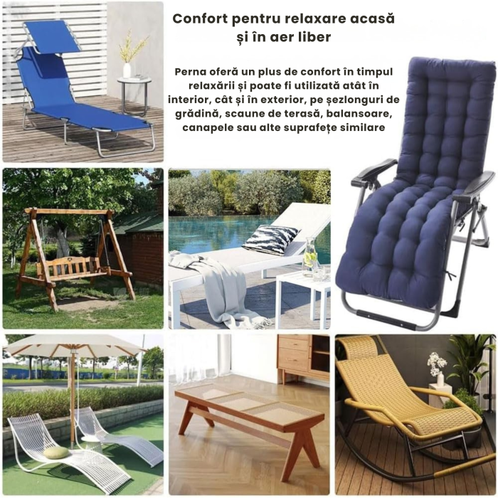 Perna pentru sezlong de gradina VarioShop®, prindere cu siret, buzunar superior, material rezistent la murdarie, 160x50x4 cm, albastru [3]