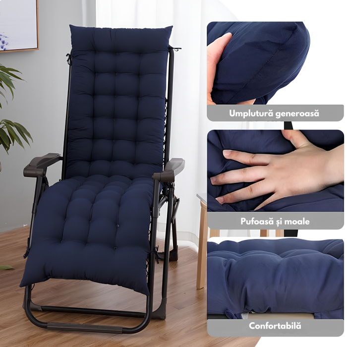 Perna pentru sezlong de gradina VarioShop®, prindere cu siret, buzunar superior, material rezistent la murdarie, 160x50x4 cm, albastru [4]