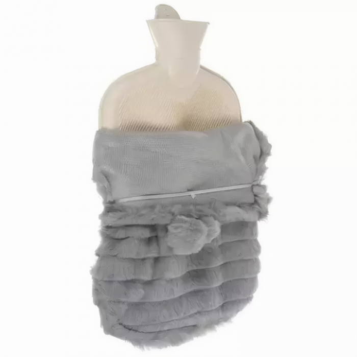 Pernuta cu apa calda si rece din cauciuc VarioShop®, Husa de plus, Calmeaza durerile menstruale si musculare, Inchidere etansa, Dimensiuni 38x20x2 cm, Capacitate 2l, Culoare gri-bej [4]
