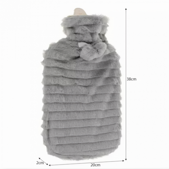 Pernuta cu apa calda si rece din cauciuc VarioShop®, Husa de plus, Calmeaza durerile menstruale si musculare, Inchidere etansa, Dimensiuni 38x20x2 cm, Capacitate 2l, Culoare gri-bej [2]
