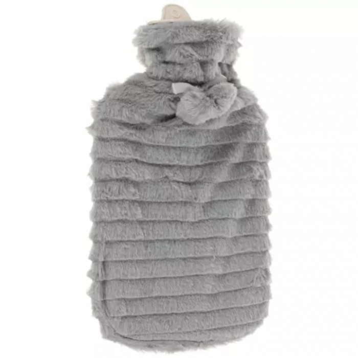 Pernuta cu apa calda si rece din cauciuc VarioShop®, Husa de plus, Calmeaza durerile menstruale si musculare, Inchidere etansa, Dimensiuni 38x20x2 cm, Capacitate 2l, Culoare gri-bej [7]