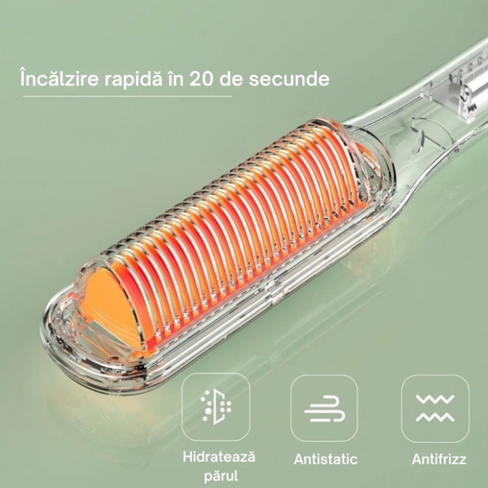 Pieptene pentru indreptat parul VarioShop®, 5 niveluri de temperatura, indicator LED, incalzire PTC, anti-ardere, coafare rapida, usor de folosit, 35 W, Alb [4]