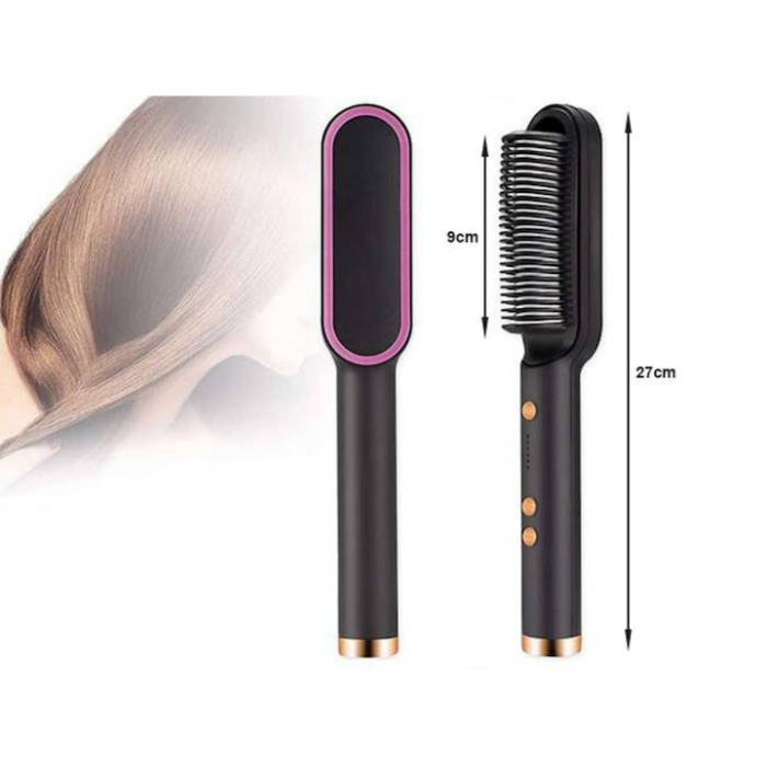 Pieptene pentru indreptat parul VarioShop®, 5 niveluri de temperatura, indicator LED, incalzire PTC, anti-ardere, coafare rapida, usor de folosit, 35 W, Negru [20]