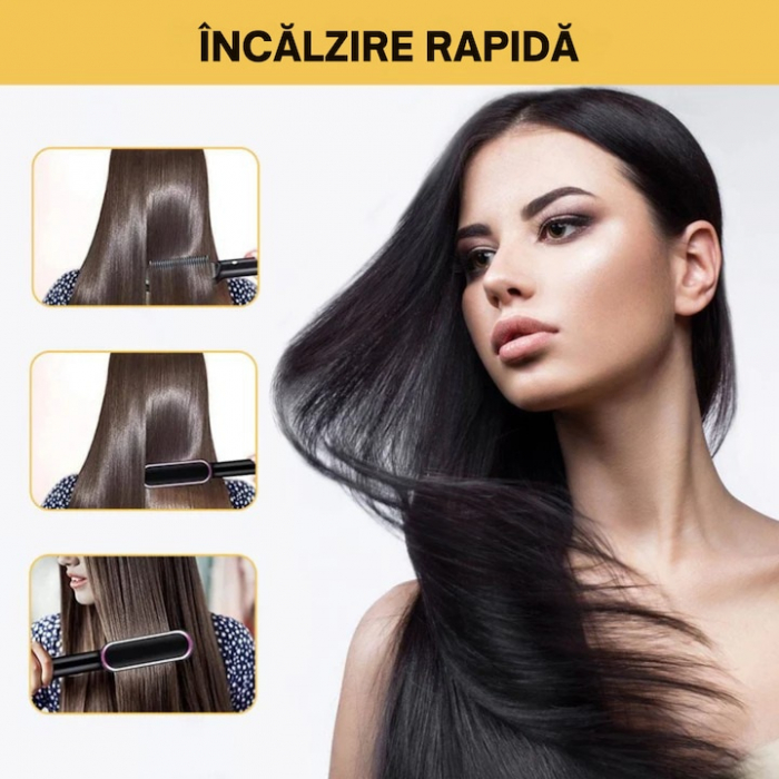 Pieptene pentru indreptat parul VarioShop®, 5 niveluri de temperatura, indicator LED, incalzire PTC, anti-ardere, coafare rapida, usor de folosit, 35 W, Negru [5]