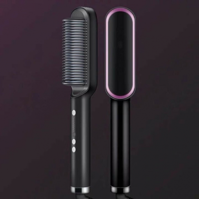 Pieptene pentru indreptat parul VarioShop®, 5 niveluri de temperatura, indicator LED, incalzire PTC, anti-ardere, coafare rapida, usor de folosit, 35 W, Negru [15]