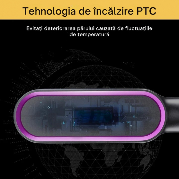 Pieptene pentru indreptat parul VarioShop®, 5 niveluri de temperatura, indicator LED, incalzire PTC, anti-ardere, coafare rapida, usor de folosit, 35 W, Negru [3]