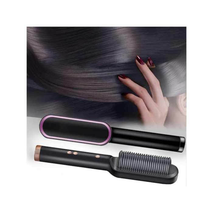 Pieptene pentru indreptat parul VarioShop®, 5 niveluri de temperatura, indicator LED, incalzire PTC, anti-ardere, coafare rapida, usor de folosit, 35 W, Negru [16]