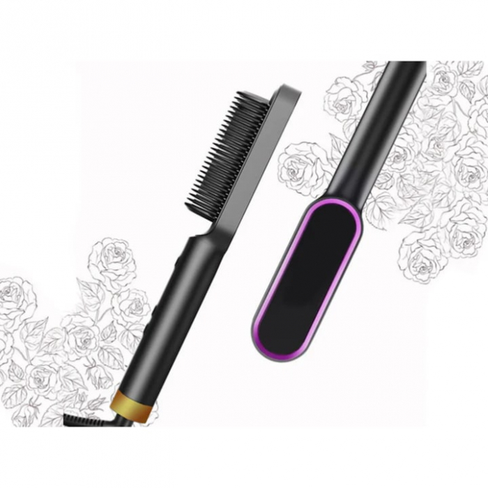 Pieptene pentru indreptat parul VarioShop®, 5 niveluri de temperatura, indicator LED, incalzire PTC, anti-ardere, coafare rapida, usor de folosit, 35 W, Negru [14]