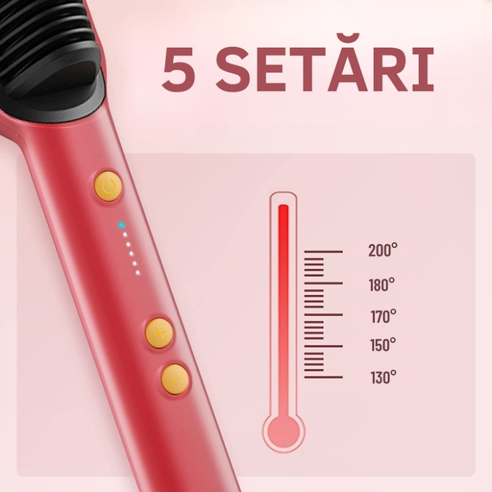 Pieptene pentru indreptat parul VarioShop®, 5 niveluri de temperatura, indicator LED, incalzire PTC, anti-ardere, coafare rapida, usor de folosit, 35 W, Rosu [2]