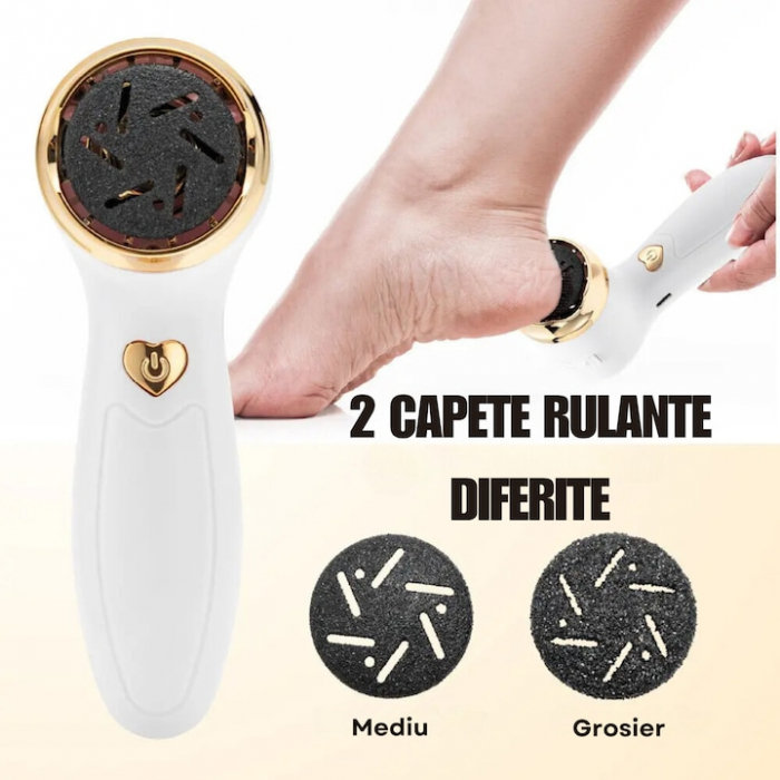 Pila electrica portabila VarioShop®, pentru calcaie si talpi, cu 2 capete detasabile, perie de curatare, 2 viteze, 2000 rotatii/min, incarcare USB, culoare Alb [4]