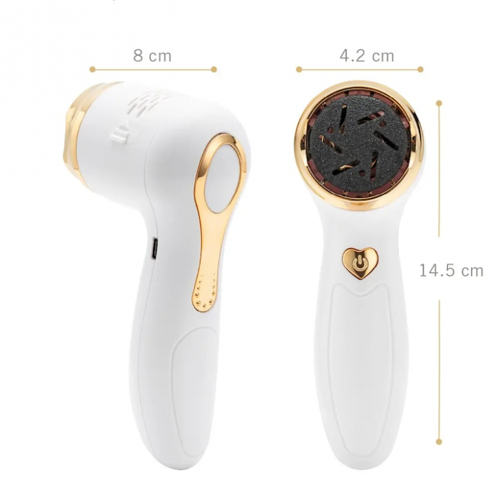 Pila electrica portabila VarioShop®, pentru calcaie si talpi, cu 2 capete detasabile, perie de curatare, 2 viteze, 2000 rotatii/min, incarcare USB, culoare Alb [6]