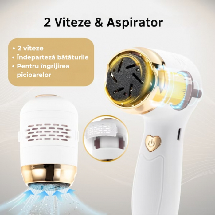 Pila electrica portabila VarioShop®, pentru calcaie si talpi, cu 2 capete detasabile, perie de curatare, 2 viteze, 2000 rotatii/min, incarcare USB, culoare Alb [5]