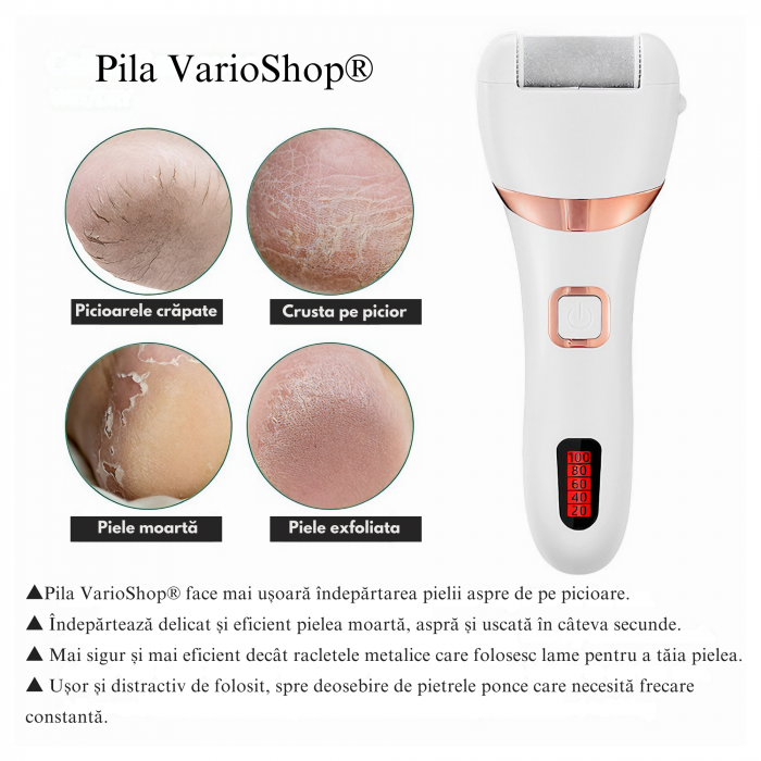 Pila Electrica VarioShop® Pentru Ingrijirea Calcaielor si Talpilor, Afisaj LCD 3 Capete Diferite, Reincarcabila, Fara fir, Rezistenta la Apa, Culoare Alb [4]
