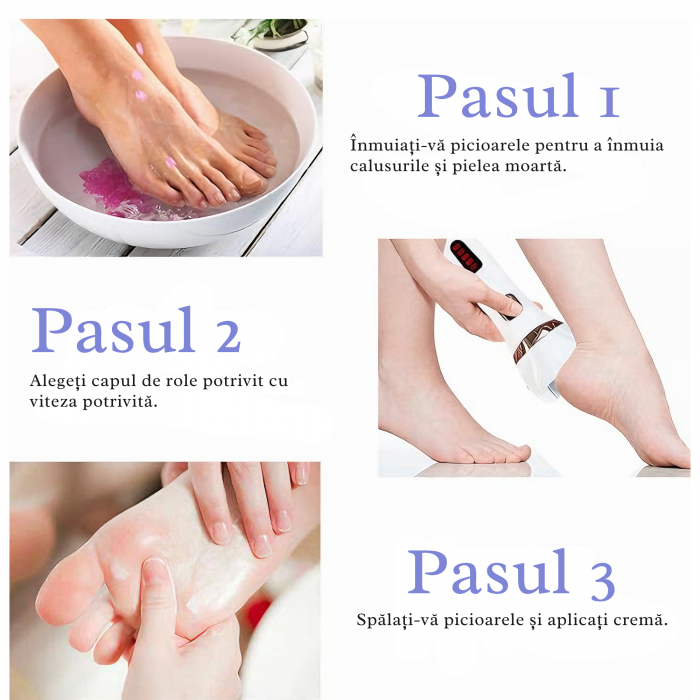 Pila Electrica VarioShop® Pentru Ingrijirea Calcaielor si Talpilor, Afisaj LCD 3 Capete Diferite, Reincarcabila, Fara fir, Rezistenta la Apa, Culoare Alb [13]