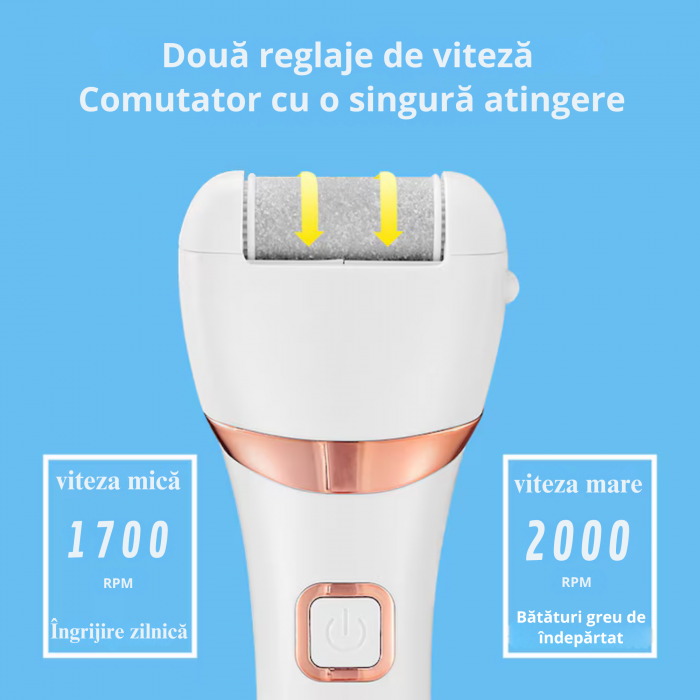 Pila Electrica VarioShop® Pentru Ingrijirea Calcaielor si Talpilor, Afisaj LCD 3 Capete Diferite, Reincarcabila, Fara fir, Rezistenta la Apa, Culoare Alb [23]
