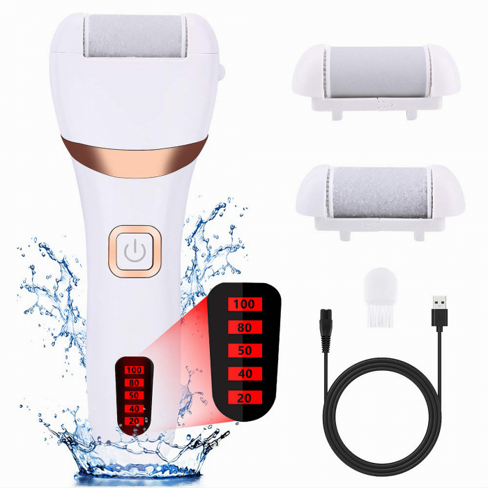 Pila Electrica VarioShop® Pentru Ingrijirea Calcaielor si Talpilor, Afisaj LCD 3 Capete Diferite, Reincarcabila, Fara fir, Rezistenta la Apa, Culoare Alb [18]