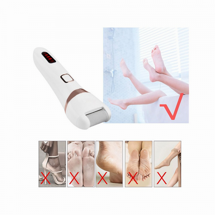 Pila Electrica VarioShop® Pentru Ingrijirea Calcaielor si Talpilor, Afisaj LCD 3 Capete Diferite, Reincarcabila, Fara fir, Rezistenta la Apa, Culoare Alb [16]