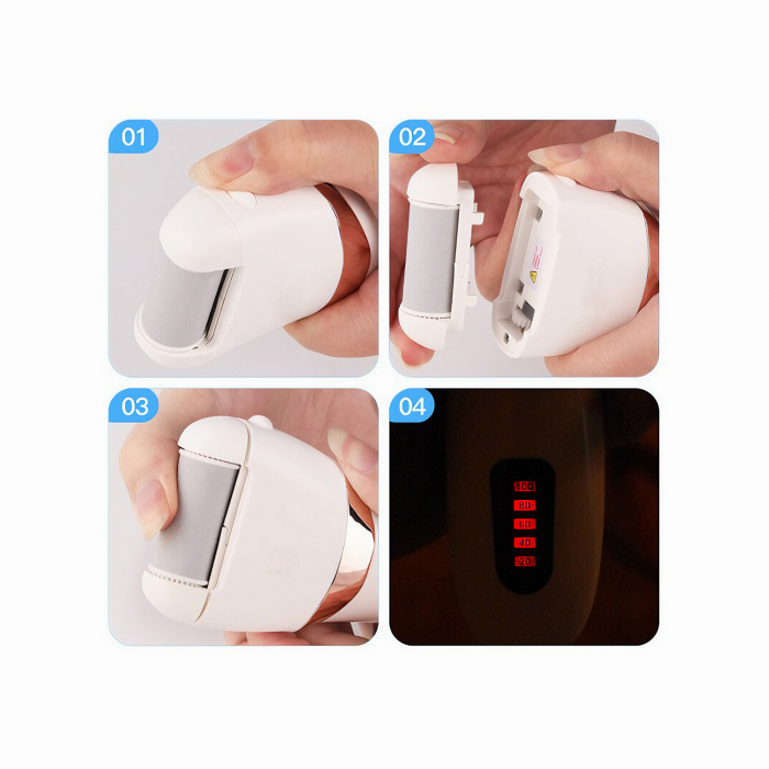 Pila Electrica VarioShop® Pentru Ingrijirea Calcaielor si Talpilor, Afisaj LCD 3 Capete Diferite, Reincarcabila, Fara fir, Rezistenta la Apa, Culoare Alb [14]