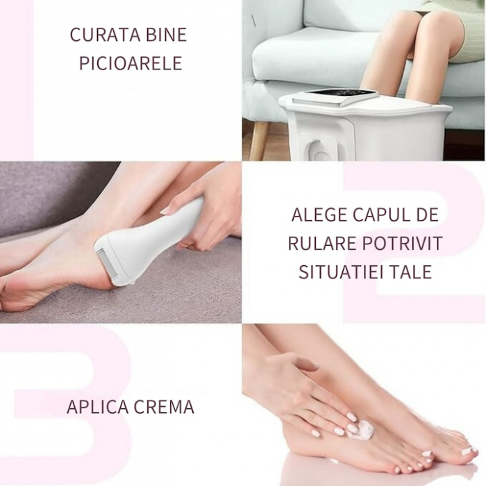 Pila electrica VarioShop®, pentru talpi si calcaie, afisaj LED, acumulator, 2 viteze, 2000 rot/min, 3 capete incluse, impermeabil, roz [12]