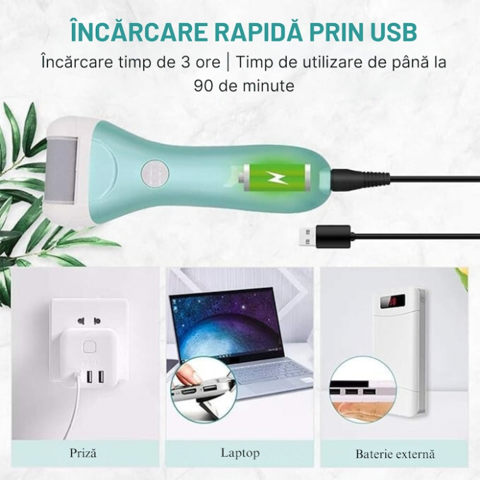 Pila electrica VarioShop®, pentru talpi si calcaie, afisaj LED, acumulator, 2 viteze, 2000 rot/min, 3 capete incluse, impermeabil, verde [13]