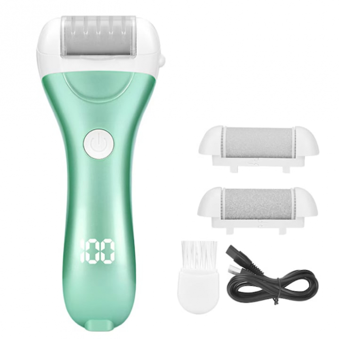 Pila electrica VarioShop®, pentru talpi si calcaie, afisaj LED, acumulator, 2 viteze, 2000 rot/min, 3 capete incluse, impermeabil, verde [1]