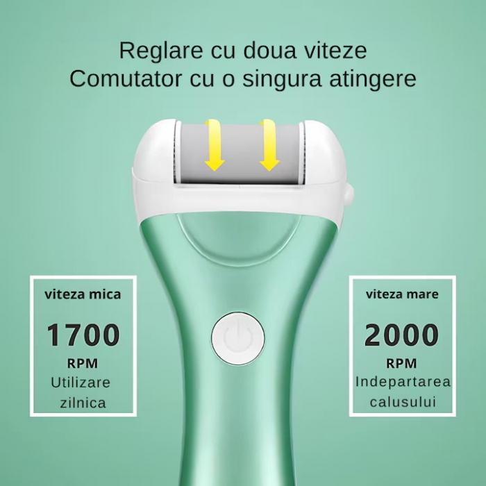Pila electrica VarioShop®, pentru talpi si calcaie, afisaj LED, acumulator, 2 viteze, 2000 rot/min, 3 capete incluse, impermeabil, verde [9]