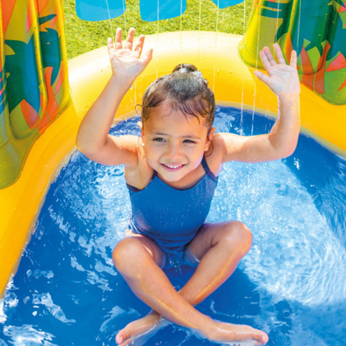 Piscina gonflabila copii VarioShop®, loc de joaca 5 in 1, cu tobogan, fantana, perdea de apa si baschet, 249x191x109 cm [5]