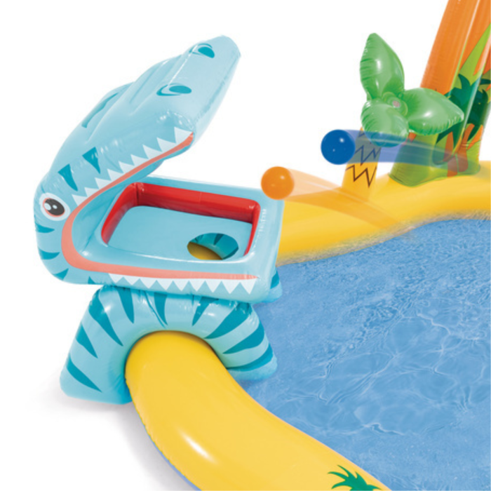 Piscina gonflabila copii VarioShop®, loc de joaca 5 in 1, cu tobogan, fantana, perdea de apa si baschet, 249x191x109 cm [9]