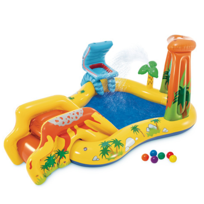 Piscina gonflabila copii VarioShop®, loc de joaca 5 in 1, cu tobogan, fantana, perdea de apa si baschet, 249x191x109 cm [8]
