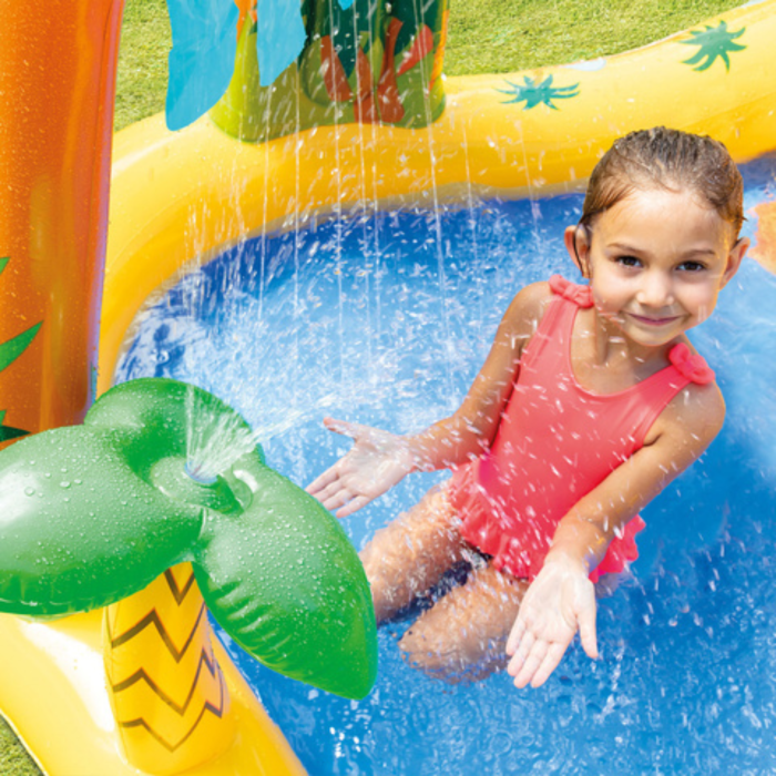 Piscina gonflabila copii VarioShop®, loc de joaca 5 in 1, cu tobogan, fantana, perdea de apa si baschet, 249x191x109 cm [7]