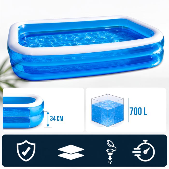 Piscina gonflabila dreptunghiulara VarioShop®, pentru exterior, gradina si curte, capacitate 700 L, PVC 0,25 mm, 262 x 175 x 50 cm, albastru [6]