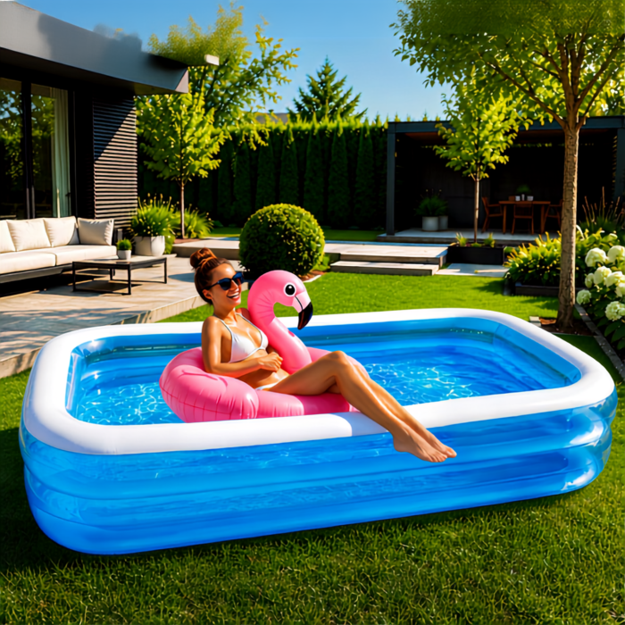 Piscina gonflabila dreptunghiulara VarioShop®, pentru exterior, gradina si curte, capacitate 700 L, PVC 0,25 mm, 262 x 175 x 50 cm, albastru [5]