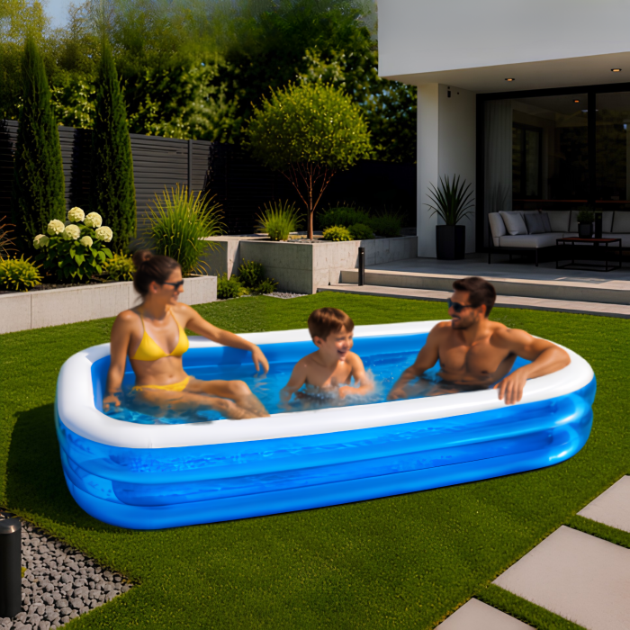 Piscina gonflabila dreptunghiulara VarioShop®, pentru exterior, gradina si curte, capacitate 700 L, PVC 0,25 mm, 262 x 175 x 50 cm, albastru [8]