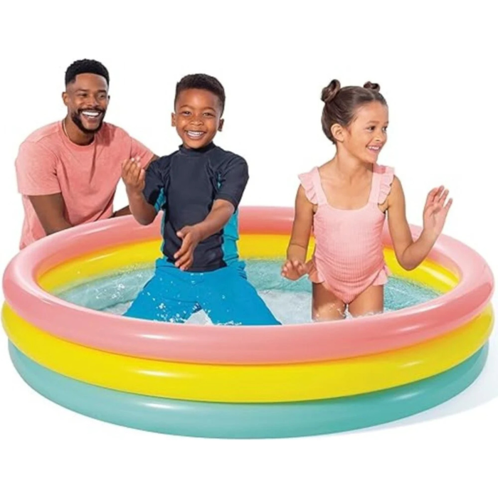 Piscina gonflabila pentru copii VarioShop®, 114 x 25 cm, 3 inele gonflabile, fund moale, capacitate 131 L, PVC rezistent, multicolor [7]