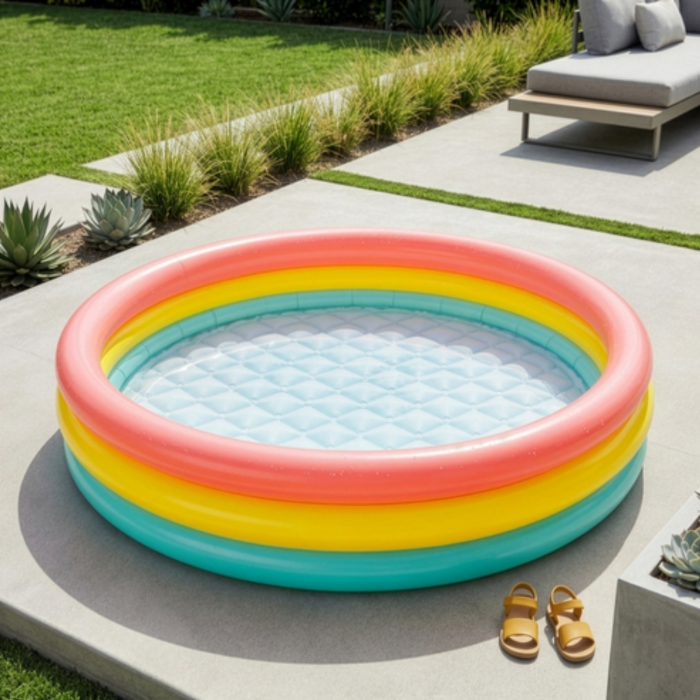 Piscina gonflabila pentru copii VarioShop®, 114 x 25 cm, 3 inele gonflabile, fund moale, capacitate 131 L, PVC rezistent, multicolor [11]