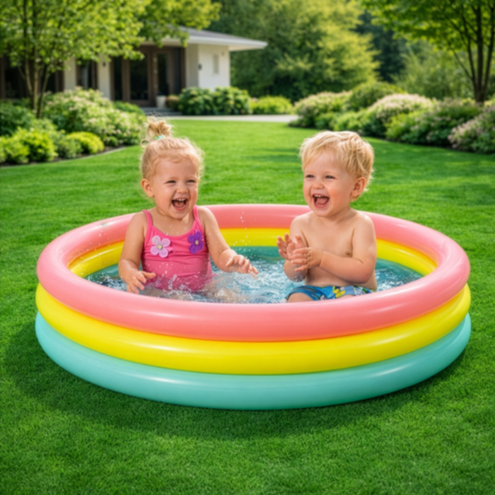 Piscina gonflabila pentru copii VarioShop®, 114 x 25 cm, 3 inele gonflabile, fund moale, capacitate 131 L, PVC rezistent, multicolor [3]