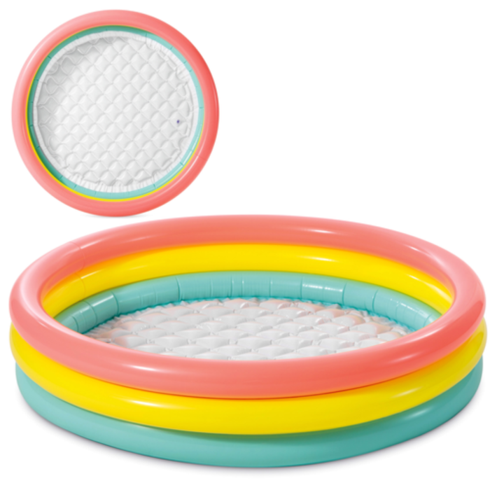 Piscina gonflabila pentru copii VarioShop®, 114 x 25 cm, 3 inele gonflabile, fund moale, capacitate 131 L, PVC rezistent, multicolor [4]