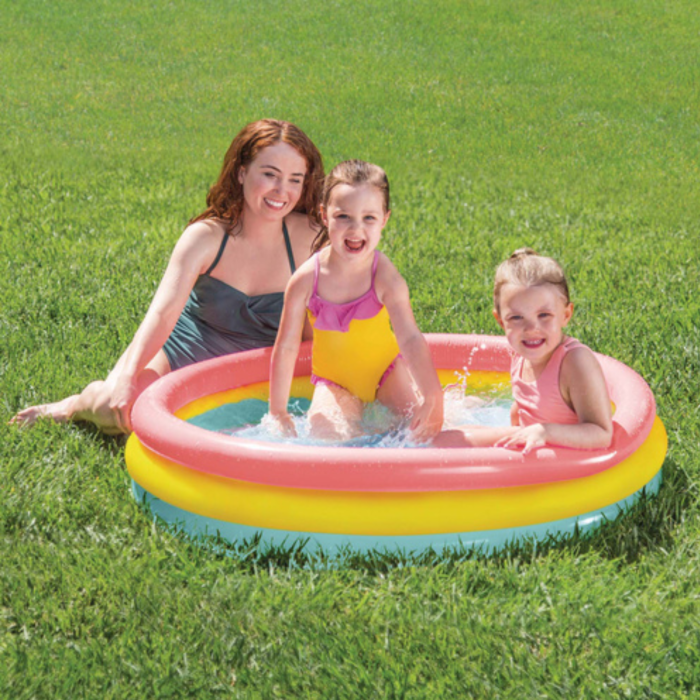Piscina gonflabila pentru copii VarioShop®, 114 x 25 cm, 3 inele gonflabile, fund moale, capacitate 131 L, PVC rezistent, multicolor [5]